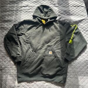 Carhartt Men's Dark Gray Hoodie with Neon Accents